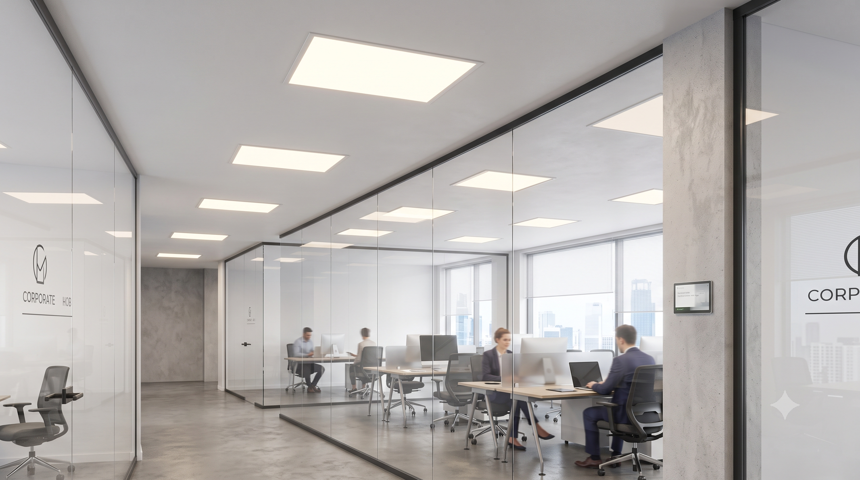 PoE lighting system installation in Fort Worth commercial office building showing Ethernet-connected LED fixtures and smart building controls