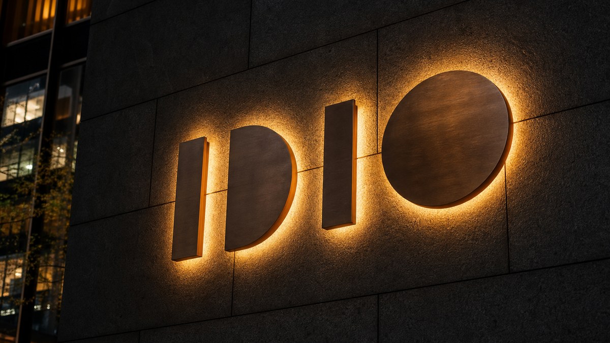Halo-lit LED channel letters on a modern Fort Worth office building facade at night